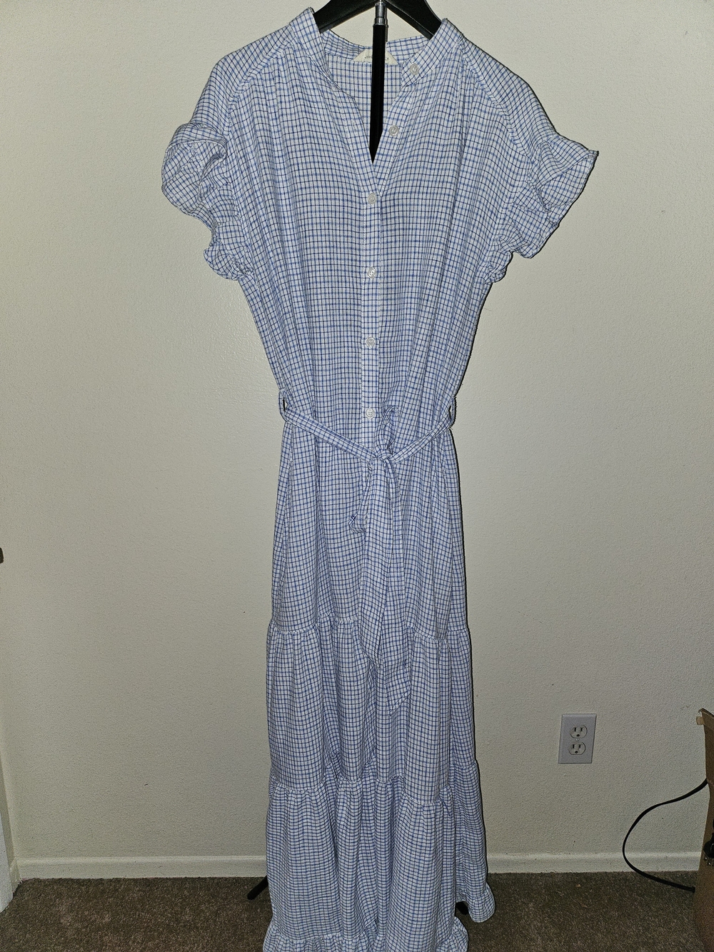 Max Studio Light Blue Gingham Button-Front Maxi Dress